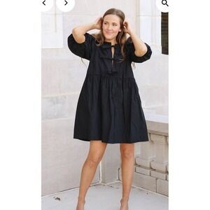 Savannah Taylor Cotton Poplin Babydoll Puff Sleeve Mini Dress Kimono Closer